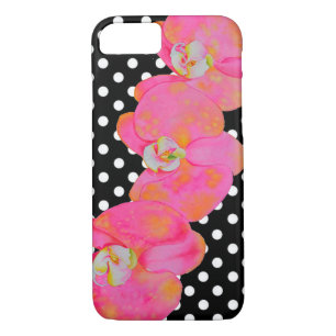 Elegant retro pink watercolor orchids polka dots iPhone 8/7 case