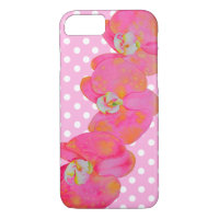 Elegant retro pink watercolor orchids polka dots