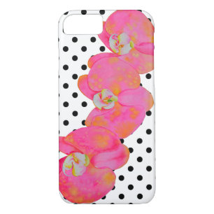 Elegant retro pink watercolor orchids polka dots iPhone 8/7 case