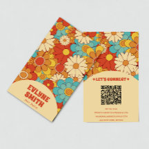 Elegant  Retro QR Code Groovy Floral Trendy Boho