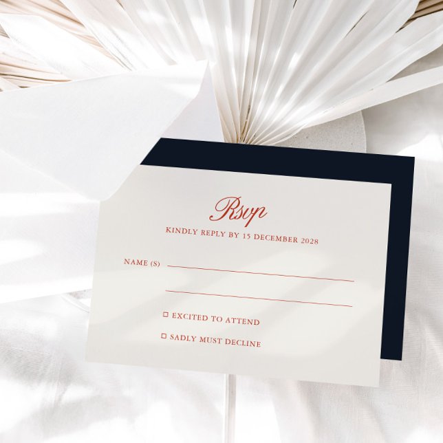 Elegant Retro Red & Deep Blue Black RSVP Card (Elegant Retro Red & Deep Blue Black RSVP Card)