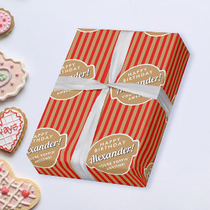 Elegant Retro Red Gold Popcorn Stripes Pattern Wrapping Paper