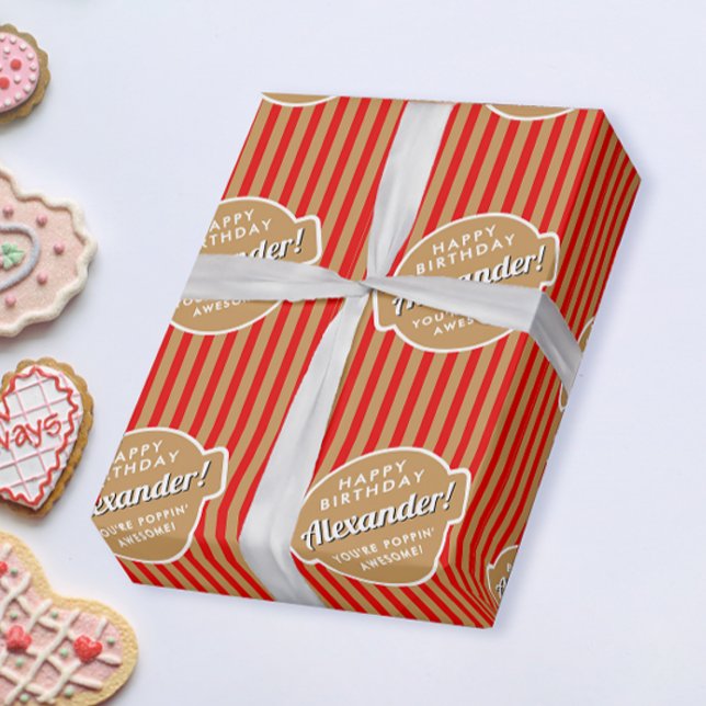 Elegant Retro Red Gold Popcorn Stripes Pattern Wrapping Paper (Creator Uploaded)