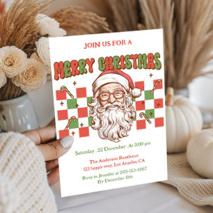 Elegant Retro Santa Merry Christmas Party  Invitation