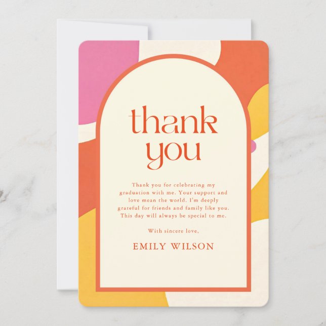 Elegant Retro Script Arch Frame Grad Graduation Thank You Card (Front)