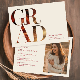 Elegant Retro Script Grad Photo Graduation Invitation