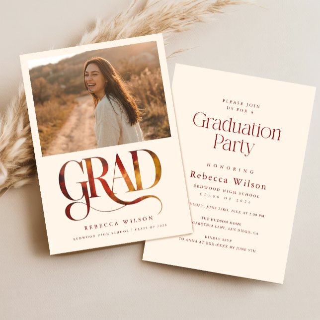 Elegant Retro Script Graduate Photo Graduation Invitation (Creator Uploaded)