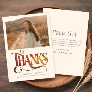Elegant Retro Script Graduate Photo Graduation Thank You Card