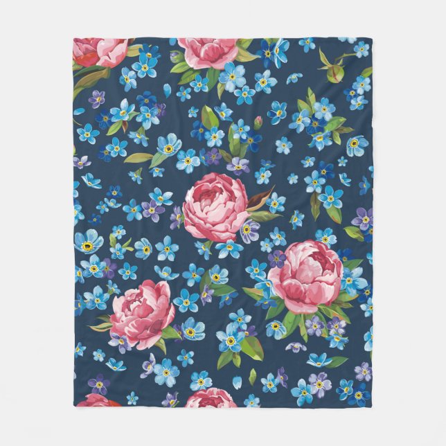 Elegant retro seamless pattern with pink peonies f fleece blanket (Front)