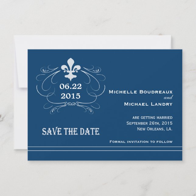 Elegant Retro Style Fleur de Lis Save the Date (Front)