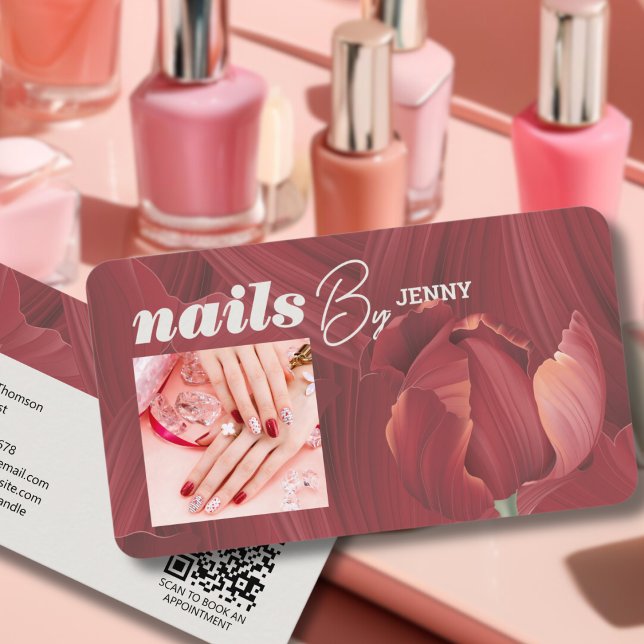 Elegant Retro Stylish Red Abstract Nails Artist  Business Card (Creator Uploaded)