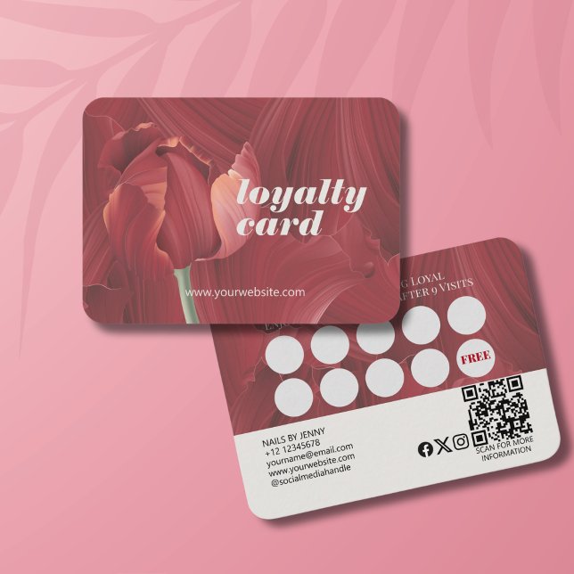 Elegant Retro Stylish Red Tulip Abstract Pattern  Loyalty Card (Creator Uploaded)