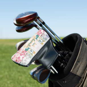 Elegant Retro Teal & Pink Marble Fluid Art Mosaic Golf Head Cover