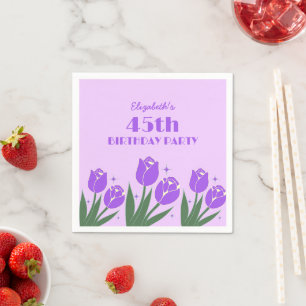 Elegant Retro Tulip Floral Purple Birthday  Napkin