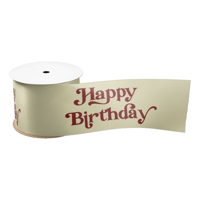 Elegant Retro Typography Happy Birthday Satin Ribbon (Spool)