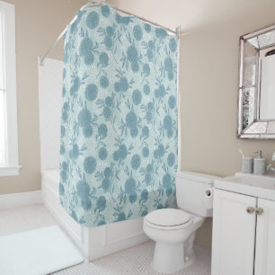 Elegant Retro Viburnum Floral Pattern Powder Blue Shower Curtain