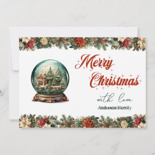 Elegant Retro vintage Christmas snow globe Holiday Card