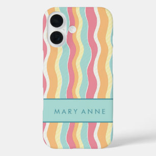 Elegant Retro Wavy Vertical Stripes iPhone 16 Case