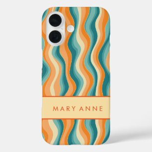 Elegant Retro Wavy Vertical Stripes iPhone 16 Case