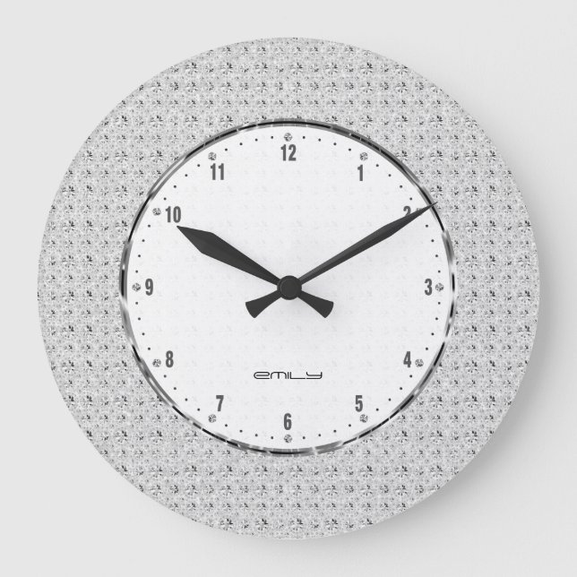 Elegant Retro White Glitter And Sparkles 2 Large Clock (Front)