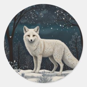 Elegant retro white winter fox classic round sticker