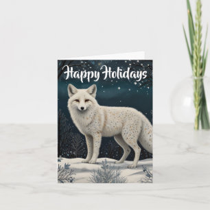 Elegant retro white winter fox holiday card