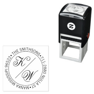 Elegant Return Address Circular Wedding Initials Self-inking Stamp