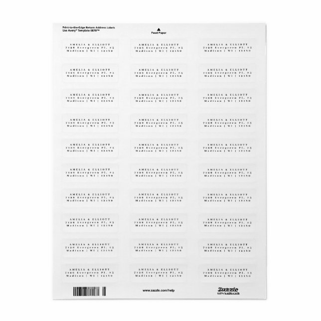 Elegant Return Address Personalised Label (Full Sheet)