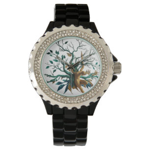 Elegant Rhinestone Black Enamel Watch 
