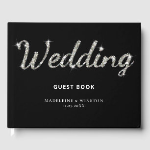 Elegant Rhinestones Chic Black Wedding Guest Book