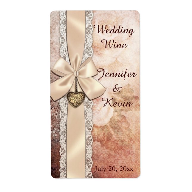 Elegant Ribbon and Floral Wedding Mini Wine Labels (Front)