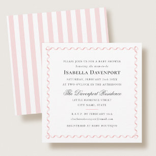Elegant Ribbon Baby Shower Stripes Pink Square Invitation