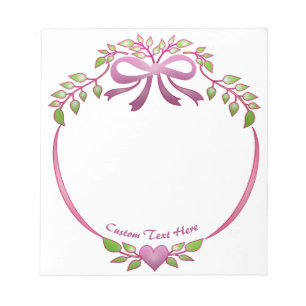 Elegant Ribbon Bow Purple Heart Green Foliage Leaf Notepad