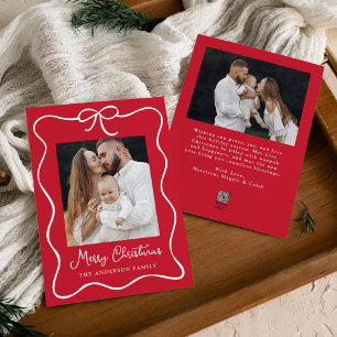 Elegant Ribbon Bow Red 2 Photo Holiday Card