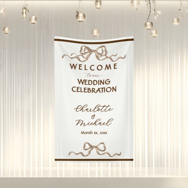 Elegant Ribbon & Bow Warm Brown Romantic Wedding Banner (Elegant Ribbon & Bow Warm Brown Romantic Wedding Banner)