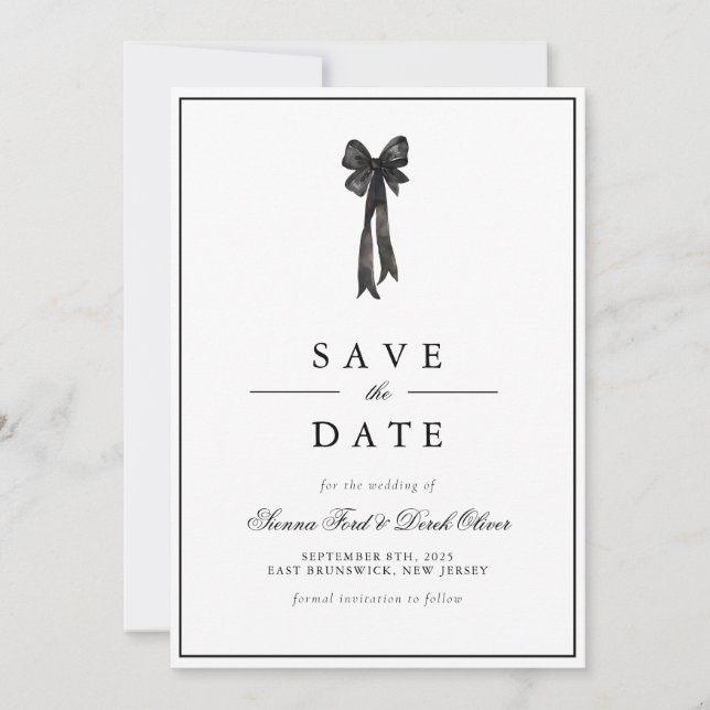 Elegant Ribbon Bow Wedding Save The Date (Front)