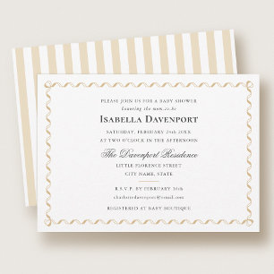 Elegant Ribbon Candy Striped Baby Shower Gold Invitation
