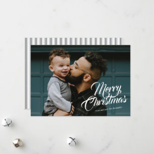 Elegant Ribbon Corner Merry Christmas Script Holiday Card
