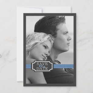 Elegant Ribbon Effect in Blue Save the Date