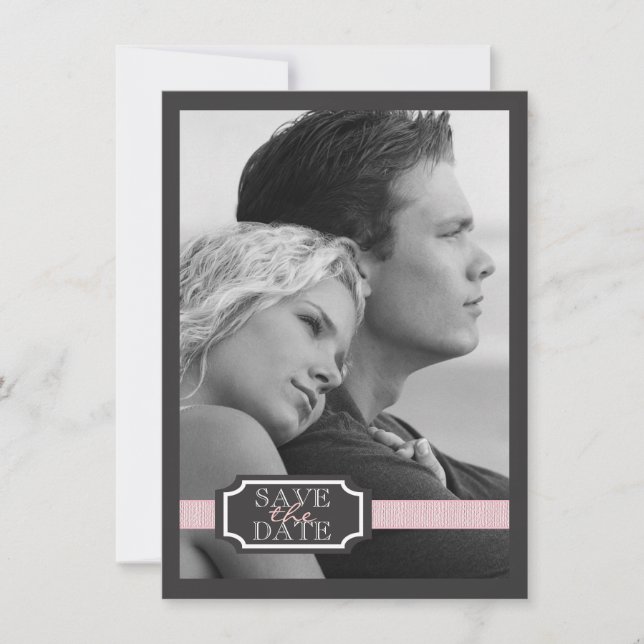 Elegant Ribbon Effect Soft Pink Save the Date (Front)