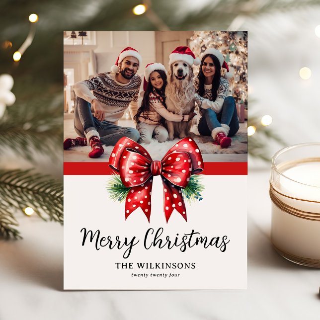 Elegant Ribbon Family Photo Christmas Holiday Card (Creator Uploaded)