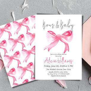 Elegant Ribbon Pink Bows and Baby Girl Baby Shower Invitation