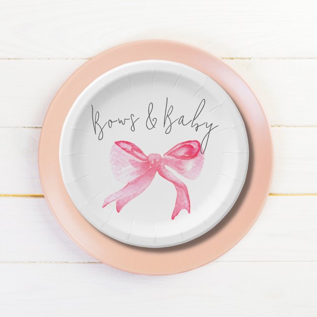 Elegant Ribbon Pink Bows and Baby Girl Baby Shower Paper Plate (Creator Uploaded)