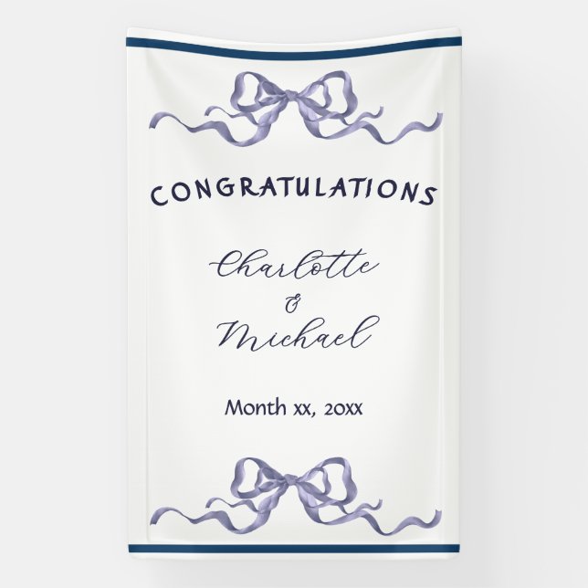 Elegant Ribbon Romantic Wedding Congratulations  Banner (Vertical)