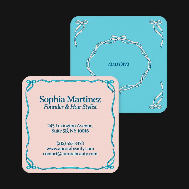 Elegant Ribbon Swirl Decorative Frame Square Busin Business Card (Creator Uploaded)