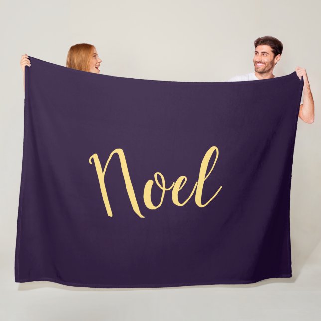 Elegant Rich Deep Purple Sophisticated Noel Script Fleece Blanket (In Situ)