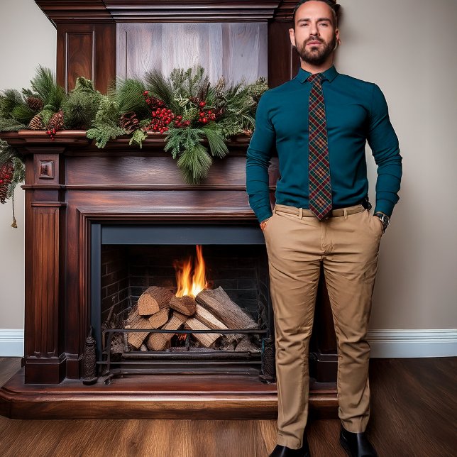 Elegant Rich Dk Plaid Cranberry Blue Teal Holiday Tie (Elegant Rich Dark Plaid Fall Winter Holiday Pattern Necktie - Cranberry, Dark Blue, Dark Teal )