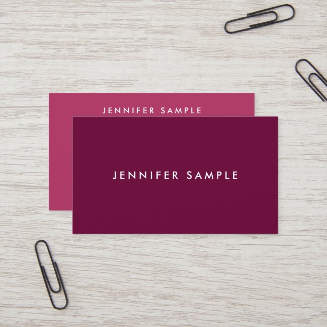 Elegant Rich Maroon Red Modern Minimalist Template Business Card (Front/Back In Situ)