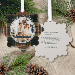 Elegant Rich Plaid Heirloom Style Happy Holidays Tree Decoration Card