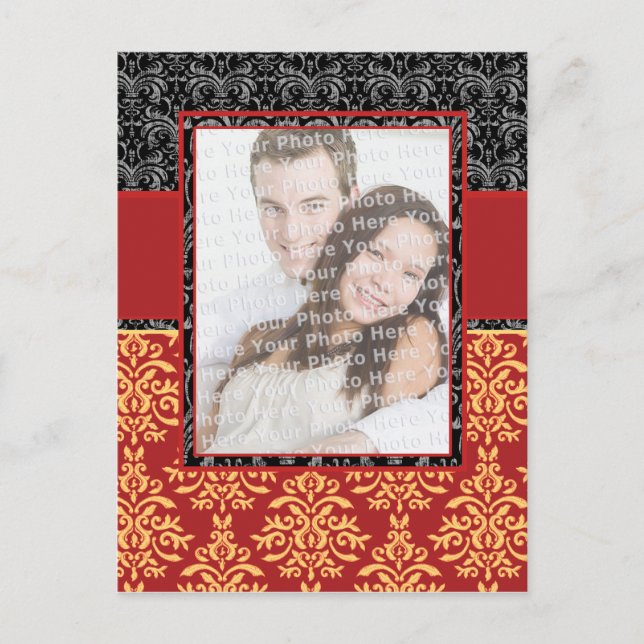 Elegant Rich Red Damask Customisable Postcard (Front)